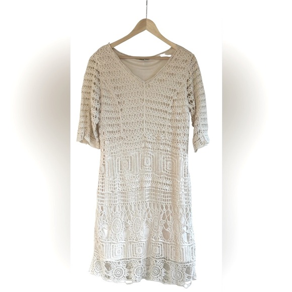 Coastal Cowgirl Boho Western Festival Cream Crochet Dress NWOT EST 1946 Sz L - Picture 2 of 12